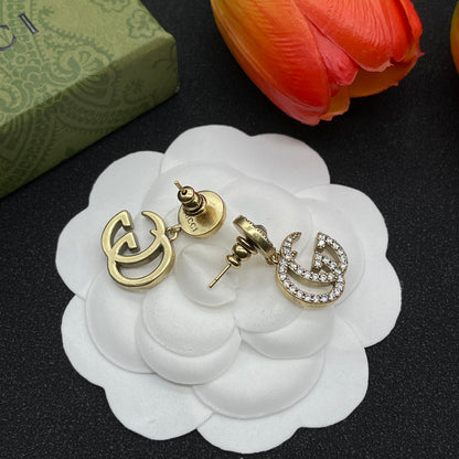 18K Double Gucci Crystals Earrings