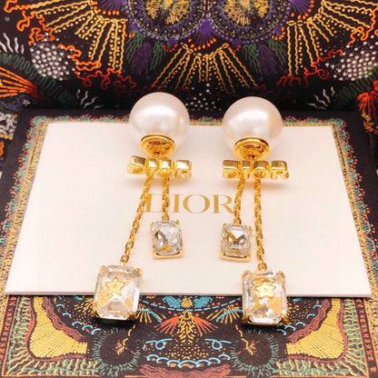 18K Dior Tassel Crystal Star Earrings