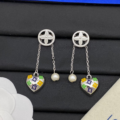 18K Louis Vuitton Diamond Pearl Drop Earrings
