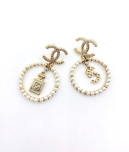 18K  Chanel No5 Perfume Pendant Earrings