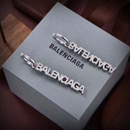 18K Balenciaga Typo Mirror Hoop Crystals Earrings