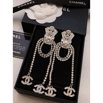 18K  Chanel Tassel Crystal Earrings