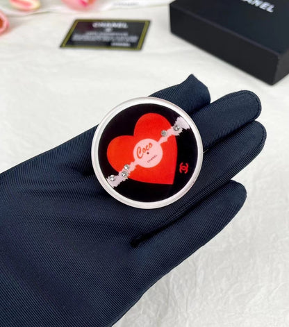 18K  Chanel Red Heart Resin Brooch