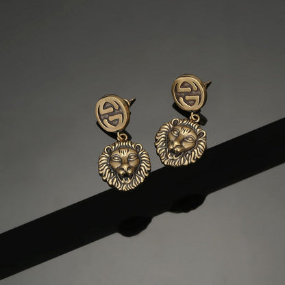 18K Double Gucci Lion Pendant Earrings