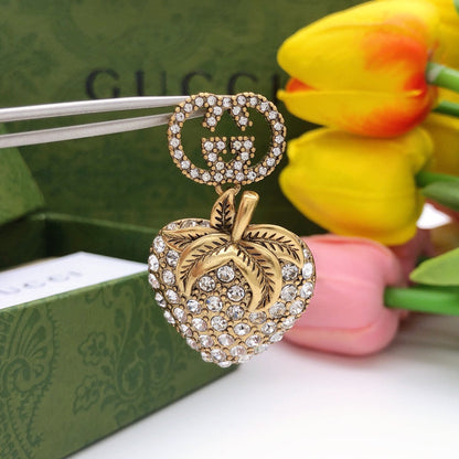 18K Double Gucci Crystal Strawberry Pendant Earrings
