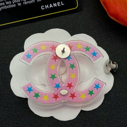 18K  Chanel Pink & Black Star Brooch