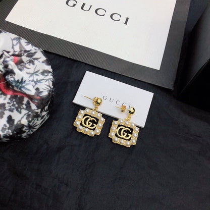 18K Double Gucci Square Pearls Earrings