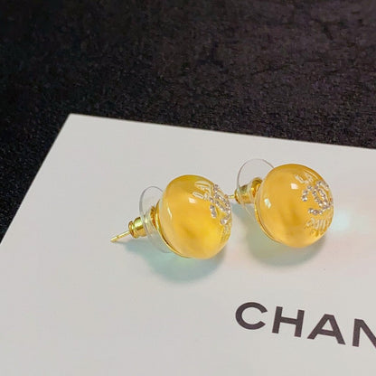 18K  Chanel Yellow Round Earrings