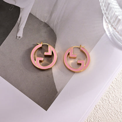 18K Double Gucci Pink Hollow Earrings
