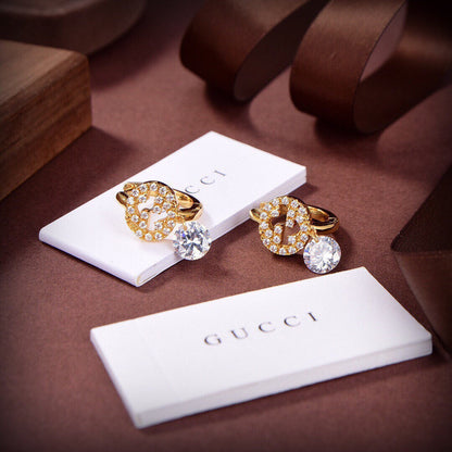 18K Double Gucci Interlocking Gucci Diamond Earrings