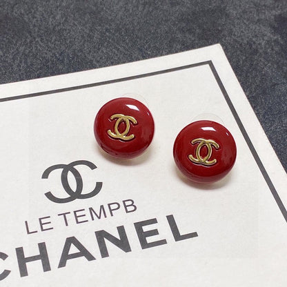 18K  Chanel Wine Red Round Earrings