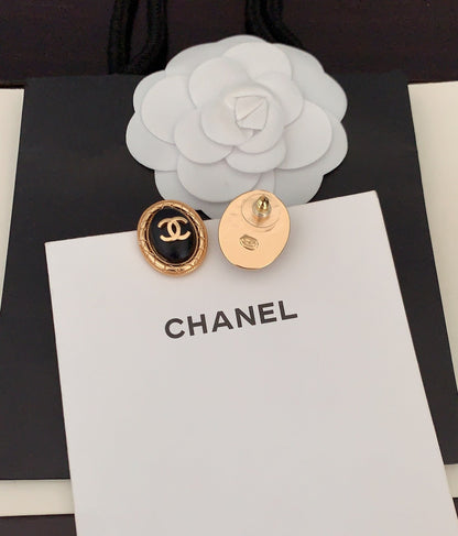 18K  Chanel Oval Leather Earrings