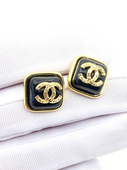 18K  Chanel Square Resin Earrings