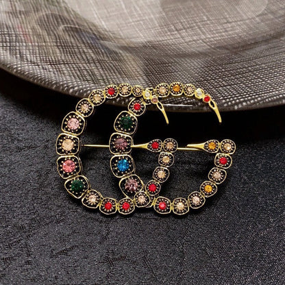 18K Double Gucci Color Crystal Brooch