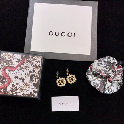 18K Double Gucci Square Pearl Earrings