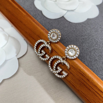 18K Double Gucci Crystal Pendant Earrings