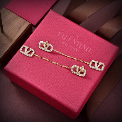 18K Valentino Crystal Valentino Signature Earrings