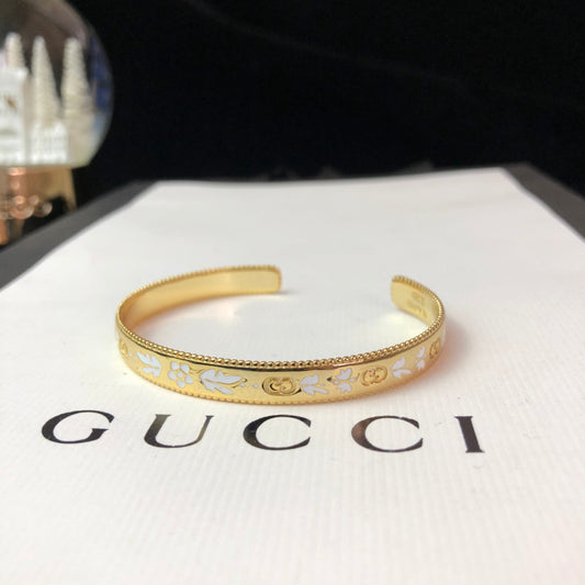 18K Double Gucci Icon Blossom Enamel Bangle Bracelet