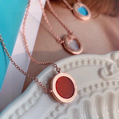 18K Tiffany Diamond & Turquoise Circle Pendant Necklace