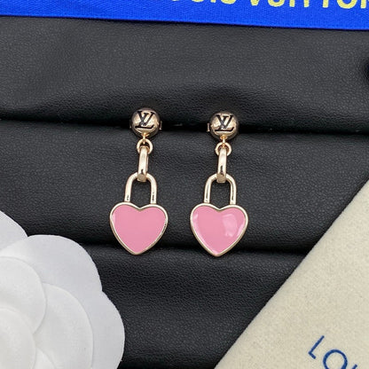 18K Louis Vuitton Pink Heart Gold Earrings