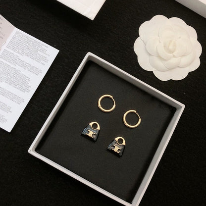 18K Celine Black Bag Gold Earrings