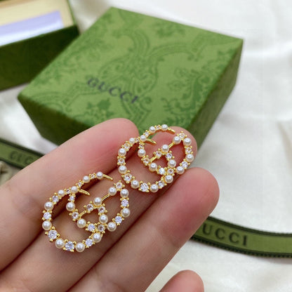 18K Double Gucci Pearls Earrings