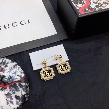 18K Double Gucci Square Pearls Earrings