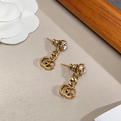 18K Double Gucci Crystal Chain Earrings