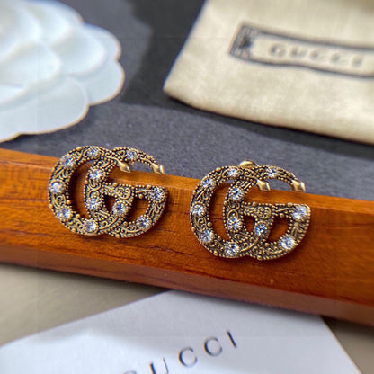 18K Double Gucci Crystals Earrings