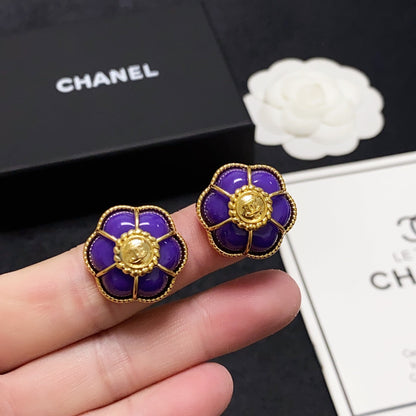 18K  Chanel Purple Flowers Earrings