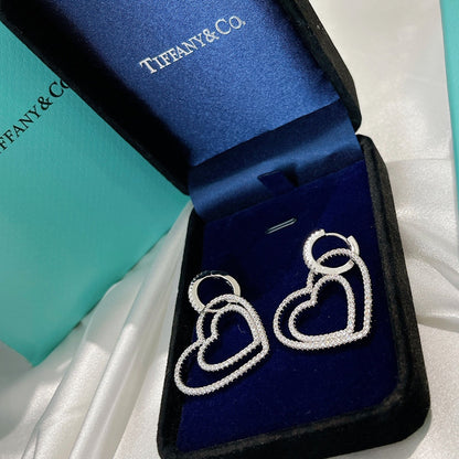 18K Tiffany Double Heart Diamond Earrings