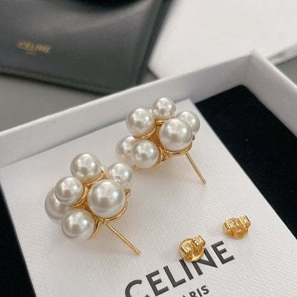 18K Celine Pearls Gold Earrings
