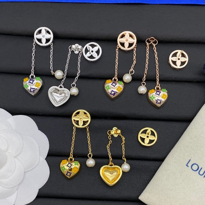 18K Louis Vuitton Diamond Pearl Drop Earrings
