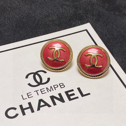 18K  Chanel Red Round Earrings