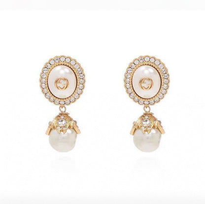 18K Double Gucci Pearl Earrings