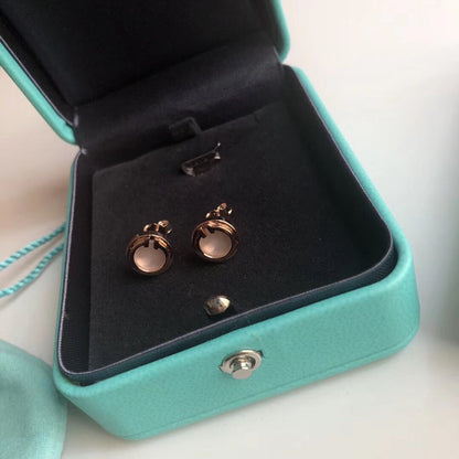 18K Tiffany Mother-Of-Pearl Circle Earrings