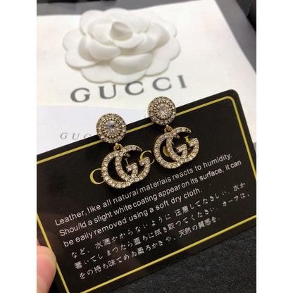 18K Double Gucci GucciCrystal Pendant Earrings