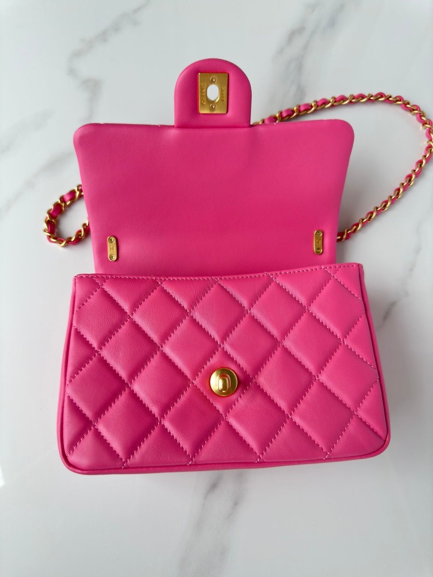 CHANEL SMALL 20 FLAP BAG IN DEEP PINK CALFSKIN
