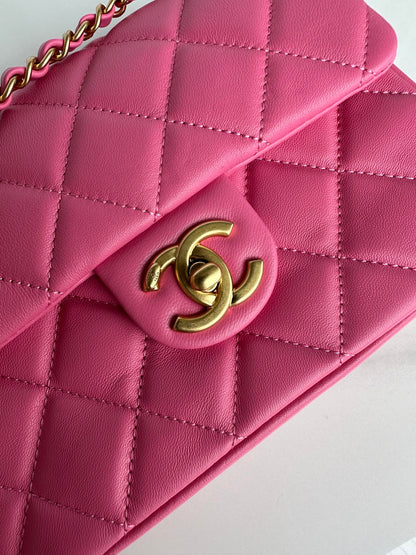 CHANEL SMALL 20 FLAP BAG IN DEEP PINK CALFSKIN