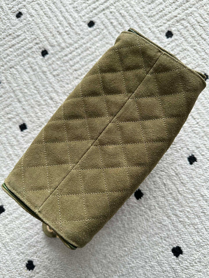 CHANEL 25S HOBO BAG 30 IN MOSS GREEN SUEDE WITH GOLD HARDWARE