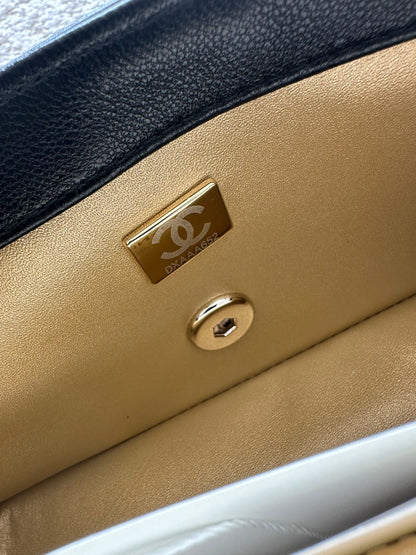 CHANEL 25S CLASSIC FLAP BAG MINI 20 IN BLACK LAMBSKIN WITH GOLD HARDWARE