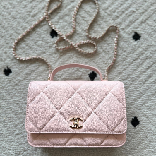 CHANEL 25S MINI FLAP BAG 19 IN LIGHT PINK CAVIAR LEATHER