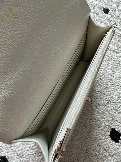 CHANEL 25S MINI FLAP BAG 19 IN WHITE CAVIAR LEATHER