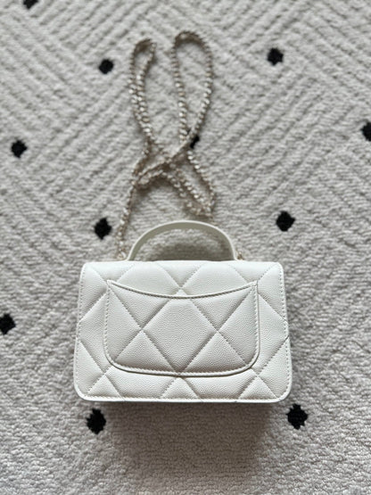 CHANEL 25S MINI FLAP BAG 19 IN WHITE CAVIAR LEATHER
