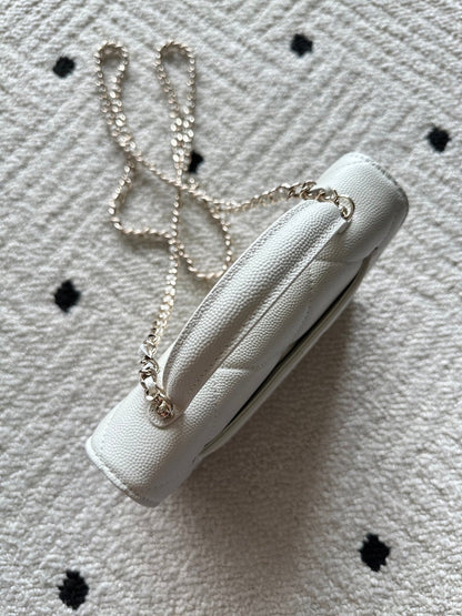 CHANEL 25S MINI FLAP BAG 19 IN WHITE CAVIAR LEATHER
