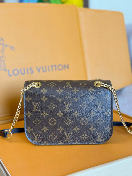 LOUIS VUITTON LV 25S CHAIN BAG 24 IN BROWN MONOGRAM CANVAS GOLD HARDWARE