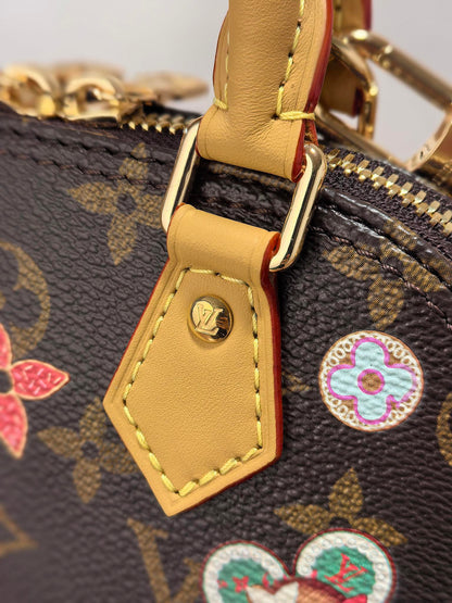 LOUIS VUITTON LV 25S NANO ALMA 18 IN BROWN MONOGRAM CANVAS PRINTED WITH THE VIVIENNE MASCOT