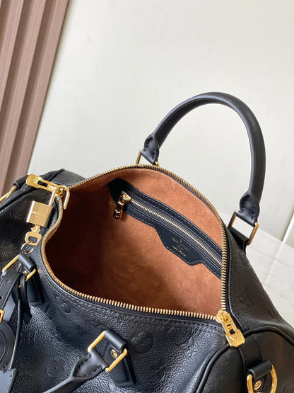 LOUIS VUITTON SPEEDY SOFT 30 IN BLACK MONOGRAM EMPREINTE LEATHER