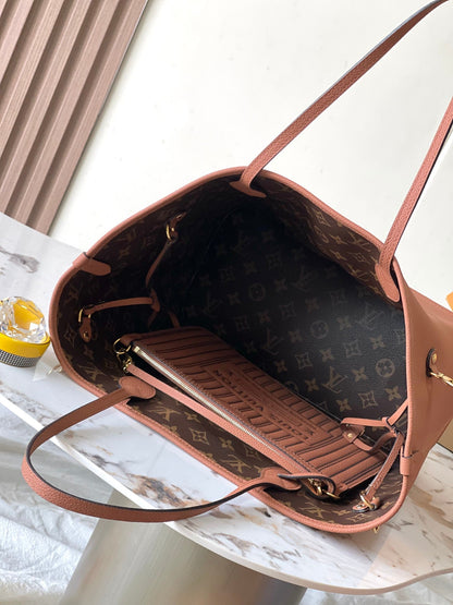 LOUIS VUITTON NEVERFULL INSIDE OUT MM 31 IN BROWN MONOGRAM CANVAS AND CALFSKIN TRIM