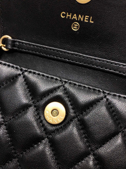 CHANEL MINI FLAP BAG 12 IN BLACK QUILTED LAMBSKIN GOLD HARDWARE